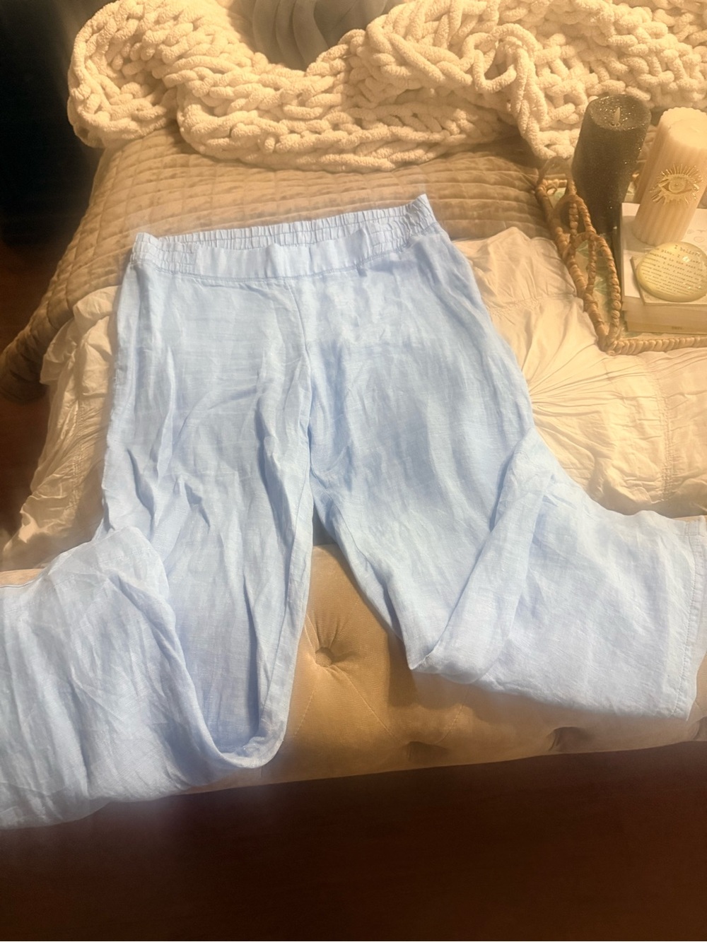 Lilly Pulitzer Light Blue Wide-Leg Linen-Blend Pants XL - Picture 5 of 6